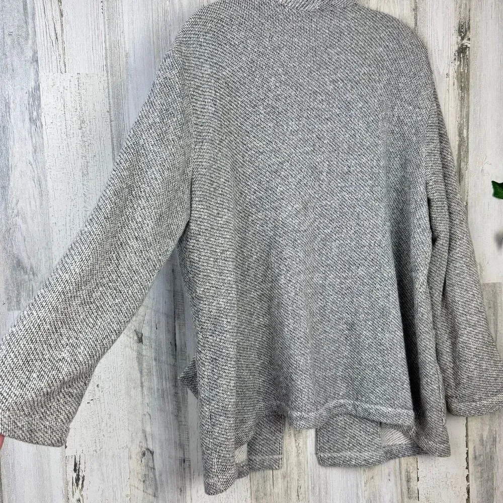 EILEEN FISHER Cardigan Medium Organic Cotton Shawl Collar Open Front Gray